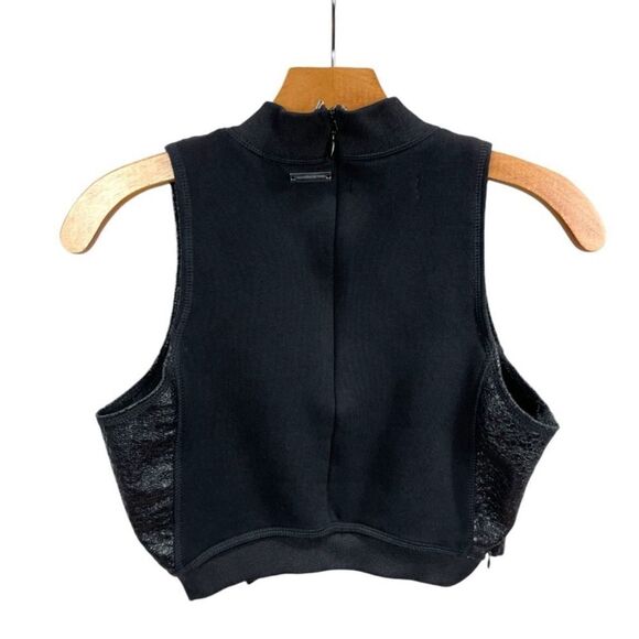 NWT Manier De Voir Black Jersey Cracked Vegan Leather Mock Neck Crop Top Size S - Picture 5 of 8